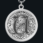 Collier Monarchie "U"<br><div class="desc">Fancy Letter Police Monogram appelée Monarchia. Un texte de style vintage victorien. Customisez ceci avec votre illustration ou texte. Transférez cette conception à n'importe quel produit.</div>