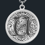 Collier Monarchie "U"<br><div class="desc">Fancy Letter Police Monogram appelée Monarchia. Un texte de style vintage victorien. Customisez ceci avec votre illustration ou texte. Transférez cette conception à n'importe quel produit.</div>