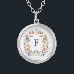 Collier Monogramme Couleur de chute Jaune, Orange Rouge Bl<br><div class="desc">Un beau collier d'argent ou un casier plein de couleurs d'automne,  oranges,  bleus,  rouges,  bronzés,  jaunes. Ajoutez votre monogramme pour le personnaliser. Fait un grand cadeau pour les mamans,  les filles,  les demoiselles d'honneur,  n'importe quelle femme.</div>