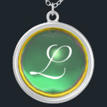 Collier Monogramme de jade verte<br><div class="desc">Design élégant et unique avec pierres précieuses. Modélisation et rendu en 3D Studio Max par Bulgan Lumini .Part de la série Hyper Talismans.</div>
