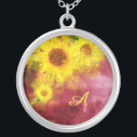 Collier *~* Monogramme du pays de tournesol rustique de Bo<br><div class="desc">* Monogramme / Initiale Vintage botanique de charme botanique bourguignonne Floral d'or et Watercolor Yellow Sunflower Créative Unique Design moderne. *Cette joyeuse et moderne campagne rustique Vintage douce et grande aquarelle Sunflower jaune sur un Merlot et or de Bourgogne Abstrait font pour un très design.Energie Carré amélioré Collier du Nouvel...</div>