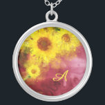 Collier *~* Monogramme du pays de tournesol rustique de Bo<br><div class="desc">* Monogramme / Initiale Vintage botanique de charme botanique bourguignonne Floral d'or et Watercolor Yellow Sunflower Créative Unique Design moderne. *Cette joyeuse et moderne campagne rustique Vintage douce et grande aquarelle Sunflower jaune sur un Merlot et or de Bourgogne Abstrait font pour un très design.Energie Carré amélioré Collier du Nouvel...</div>