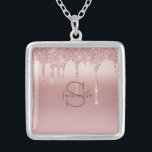 Collier Monogramme Rose Gold Parties scintillant Drip Pink<br><div class="desc">Une parties scintillant rose goutte d'or monogrammed collier de nom pour elle. Ils font de grands cadeaux de fête de mariée. Voir nos autres produits dans la collection de Parties scintillant Rose Gold Dripping.</div>