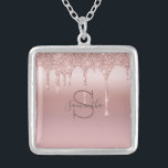 Collier Monogramme Rose Gold Parties scintillant Drip Pink<br><div class="desc">Une parties scintillant rose goutte d'or monogrammed collier de nom pour elle. Ils font de grands cadeaux de fête de mariée. Voir nos autres produits dans la collection de Parties scintillant Rose Gold Dripping.</div>