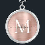 Collier Monogramme rose or brossé métal huile Monogramme N<br><div class="desc">Rose Or Brossé Foil Métal Monogramme Nom du script Collier plaqué argent</div>