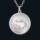 Collier Monogramme rose Peach Coeurs brillants Géométrique<br><div class="desc">Monogramme rose Peach Coeurs brillants Géométrique Elégant Collier Platiné Argent. Unique,  beau,  design élégant. Facile à personnaliser. Le style de police,  la taille et les couleurs peuvent être modifiés. Éléments correspondants disponibles.</div>