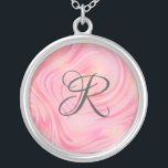 Collier Motif de Parties scintillant Monogramme en marbre<br><div class="desc">Collier monogrammé avec rose clair et rose foncé avec des éclats de parties scintillant dorée dans ce joli motif tourbillon en marbre. Ajoutez votre monogramme pour ajouter cette touche spéciale.</div>