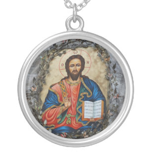 Collier orthodoxe de photo d'icône de Jésus-Christ