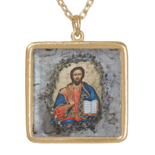 Collier orthodoxe de photo d'icône de Jésus-Christ
