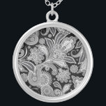 Collier Paisley orange noir et blanc<br><div class="desc">Paisley orné en noir et blanc. Motif moderne classique en cachemire noir et blanc. Voir d'autres dessins de mes colliers.</div>