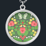 Collier Pansies rouges, oiseaux et papillons<br><div class="desc">Papier peint de jardin peint à la main avec boiseries,  lys,  fleurs de coeur saignant,  feuilles,  oiseaux et papillons motifs sans couture.</div>