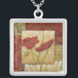 Collier Peinture florale avec traits de pinceau visibles<br><div class="desc">Les touches de brosse sont visibles dans ce tableau floral de Chariklia Zarris. Deux fleurs rouges sont au milieu de la pièce avec de l'herbe sur le fond et quelques feuilles flottent sur le dessus. Une scène fantaisiste qui ferait un grand cadeau!</div>