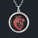 Collier Pendentif Anatomique Coeur Rouge et Noir<br><div class="desc">Diagramme cardiaque humain anatomique vintage Collier Pendentif plaqué argent rouge et noir</div>