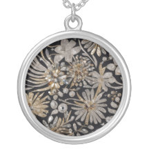 Collier Pendentif Rond Élégance Florale Argent