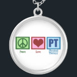 Collier Physiothérapeute d'amour de paix<br><div class="desc">Un signe de paix, coeur, et les lettres pinte pour la physiothĂ©rapie.</div>