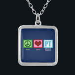 Collier Pinte bleue<br><div class="desc">Joli cadeau de physiothérapeute. Amour de paix et physiothérapie sur l'arrière - plan bleu-foncé.</div>