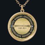 Collier Plaqué Or 50E Anniversaire Mariage Métallic Or & Noir 2<br><div class="desc">Collier commémoratif élégant du 50e anniversaire de mariage avec texte personnalisable. Or métallique et noir. Les accents de diamants blancs.</div>