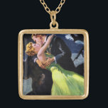 Collier Plaqué Or Amour vintage et romance, Baiser romantique<br><div class="desc">Illustration vintage image d'amour et de romance mettant en scène un jeune couple heureux marié,  le beau marié embrasse sa belle mariée. Ils ont quitté le mariage et sont sur le point de partir en lune de miel.</div>