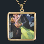 Collier Plaqué Or Amour vintage et romance, Baiser romantique<br><div class="desc">Illustration vintage image d'amour et de romance mettant en scène un jeune couple heureux marié,  le beau marié embrasse sa belle mariée. Ils ont quitté le mariage et sont sur le point de partir en lune de miel.</div>