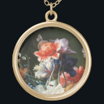COLLIER PLAQUÉ OR ANÉMONES ROUGES ROSE FLEURS BLANCHES, BOUTTERFLY E<br><div class="desc">Élégants détails floraux dynamiques de peintures hollandaises anciennes. Design floral coloré,  classique avec belle élaboration digitale d'une peinture flamande antique à vie morte.Design Cool et artistique à toutes fins,  facilement personnalisable pour les amoureux des animaux de la nature</div>