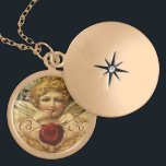 Collier Plaqué Or ANGEL HEART WAX SEAL PARCHMENT MONOGRAMME Valentin<br><div class="desc">Design élégant,  classique et classe avec un cou à ailes romantique,  sceau de cire rouge,  coeur et flèche sur un parchemin marron antique convenant aux fiançailles romantiques,  mariages,  noël,  vacances,  famille ou professionnel.</div>