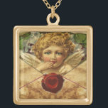 Collier Plaqué Or ANGEL HEART WAX SEAL PARCHMENT Saint Valentin<br><div class="desc">Design élégant,  classique et classe avec un cou à ailes romantique,  sceau de cire rouge,  coeur et flèche sur un parchemin marron antique convenant aux fiançailles romantiques,  mariages,  noël,  vacances,  famille ou professionnel.</div>