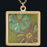 Collier Plaqué Or Aqua et Fleurs orange brûlées sur Arrière - plan v<br><div class="desc">De lourds traits de peinture ponctuent cette pièce de Chariklia Zarris. Des fleurs d'eau et d'orange brûlé sont accrochées sur un arrière - plan vert citron. Un excellent morceau pour vous aider à démarrer votre collection d'art !</div>