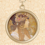 Collier Plaqué Or Brunette byzantine, Mucha<br><div class="desc">Brune Art Nouveau par Alphonse Mucha</div>