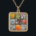 Collier Plaqué Or Cactus Rose Fleurs Photographie Collage Modern Bol<br><div class="desc">Brillamment rouge, jaune et orange roses et vert luxuriant, aqua et cactus noirs crient chauds, les jours d'été. Profitez des fleurs et de l'atmosphère paisible d'un jardin animé chaque fois que vous portez ce magnifique collier de charme photographique. Ce collier se présente en petites, moyennes et grandes tailles, ainsi qu'en...</div>