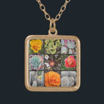 Collier Plaqué Or Cactus Rose Fleurs Photographie Collage Modern Bol<br><div class="desc">Brillamment rouge, jaune et orange roses et vert luxuriant, aqua et cactus noirs crient chauds, les jours d'été. Profitez des fleurs et de l'atmosphère paisible d'un jardin animé chaque fois que vous portez ce magnifique collier de charme photographique. Ce collier se présente en petites, moyennes et grandes tailles, ainsi qu'en...</div>
