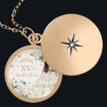 Collier Plaqué Or Champagne Ivory Floral Princesse Robe Quinceañera<br><div class="desc">Ce magnifique collier est le cadeau parfait memento / quince pour la fille coing avec des roses blanches en ivoire enchanteresses, une fille habillée d'une belle robe d'ivoire de champagne, et des papillons en or floutant. Personnalisez-le avec votre propre libellé facilement et rapidement, appuyez simplement sur le bouton customiser pour...</div>