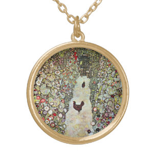 Collier Plaqué Or Chemin de jardin avec poulets, Gustav Klimt, Art N