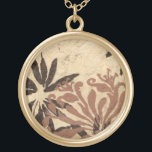 Collier Plaqué Or Design de crayon floral avec Feuilles tawny<br><div class="desc">Ce dessin au pochoir de feuilles floraux à la coloration tonique a un aspect rustique arrière - plan,  lui donnant une atmosphère vintage. Un original de Jennifer Goldberger,  cette impression ferait un cadeau extraordinaire pour quelqu'un qui aime l'atmosphère rustique de pièces comme celle-ci!</div>