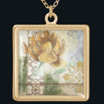 Collier Plaqué Or Design Fresque décoratif avec Fleur Globe<br><div class="desc">Cette fresque décorée par Megan Meagher présente une fleur du globe. Un arrière - plan abstrait entoure la fleur,  créant une ambiance surréaliste qui contraste avec la fleur réaliste.</div>