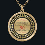Collier Plaqué Or Diamants d'or Rouges<br><div class="desc">Elégant cadre géométrique noir et or rouge accent,  célébrant 50ème ans d'amour,  personnalisable modèle 50ème anniversaire mariage.</div>