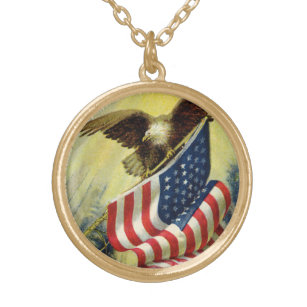 Collier Plaqué Or Drapeau américain d'aigle patriotique vintage