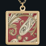 Collier Plaqué Or Elégant Motif Botanique avec Foliage Tan<br><div class="desc">Un original d'Ethan Harper avec feuillage bronzé sur un arrière - plan rouge. Cet élégant motif botanique serait un grand cadeau pour tous ceux qui aiment les couleurs audacieuses !</div>