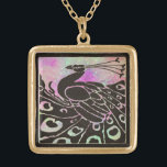 COLLIER PLAQUÉ OR ÉLÉGANT PEACOCK NOIR EN PARKLES BLEU PURPLE<br><div class="desc">Elégant paon Art Nouveau en parties scintillant et scintillants noirs et roses.</div>