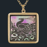COLLIER PLAQUÉ OR ÉLÉGANT PEACOCK NOIR EN PARKLES BLEU PURPLE<br><div class="desc">Elégant paon Art Nouveau en parties scintillant et scintillants noirs et roses.</div>