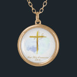 Collier Plaqué Or *~ Gold Cross AP35 Communion Christian Blue Gold P<br><div class="desc">(( ID de recherche AP35 pour des designs similaires et AP40)) SIMPLE MINIMAL Design. Aquarelle BLEUE et feuilles BOTANIQUES OR sur croix / crucifix/ FORME RONDE L'arrière - plan est BLANC avec une tache d'aquarelle claire de BLEU. La police de texte est un script de calligraphie élégant, élégant et sophistiqué....</div>