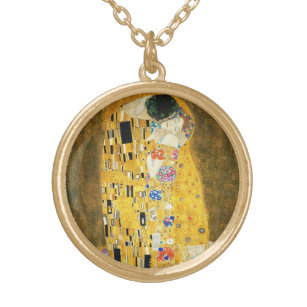 Collier Plaqué Or Gustav Klimt Le Baiser Art Nouveau Vintage