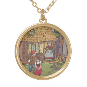 Collier Plaqué Or Hansel et Gretel, Vintage Fairy Tale par Hauman