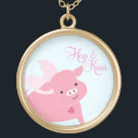 Collier Plaqué Or "Hogs and Kisses" Cute Flying Pig<br><div class="desc">art au studio de cocoa</div>