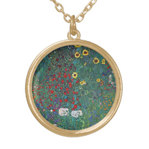Collier Plaqué Or Jardin agricole avec tournesol par Klimt, Fleurs V
