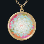 Collier Plaqué Or Jolie couleur lotus Flower Monogramme<br><div class="desc">Belle illustration dessinée à la main de lotus bleus entourée d'un arc-en-ciel doux de couleurs. Personnalisez facilement avec votre initiale - même choisissez votre couleur de police désirée.</div>