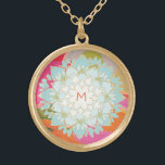 Collier Plaqué Or Jolie couleur lotus Flower Monogramme<br><div class="desc">Belle illustration dessinée à la main de lotus bleus entourée d'un arc-en-ciel doux de couleurs. Personnalisez facilement avec votre initiale - même choisissez votre couleur de police désirée.</div>