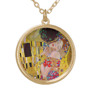 Collier Plaqué Or Le baiser de Gustav Klimt, Art Nouveau Vintage