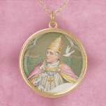 Collier Plaqué Or Le pape Saint Grégoire le Grand (M 067)<br><div class="desc">Le 3 septembre 590, un 5 moine bénédictin a été élu 64e pape par acclamation unanime. Il allait devenir le pape Saint Grégoire le Grand (c. 540-12 mars 604). On y voit St. Gregory portant des accessoires papaux formels : une tiare à triple couronne d'or, une croix pectorale élaborée et...</div>