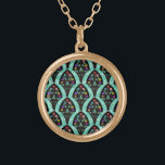 Collier Plaqué Or Mosaïque de ventilateur Art déco vintage<br><div class="desc">Motif en forme de ventilateur d'inspiration art déco vintage,  avec fleurs colorées sur le noir,  vert menthe,  arrière - plan faiblement géométrique. Inspiré par les années folles / Gatsby. Un design floral classique,  joli et moderne pour tous ceux qui aiment les années 20 / une atmosphère antique.</div>