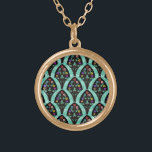 Collier Plaqué Or Mosaïque de ventilateur Art déco vintage<br><div class="desc">Motif en forme de ventilateur d'inspiration art déco vintage,  avec fleurs colorées sur le noir,  vert menthe,  arrière - plan faiblement géométrique. Inspiré par les années folles / Gatsby. Un design floral classique,  joli et moderne pour tous ceux qui aiment les années 20 / une atmosphère antique.</div>